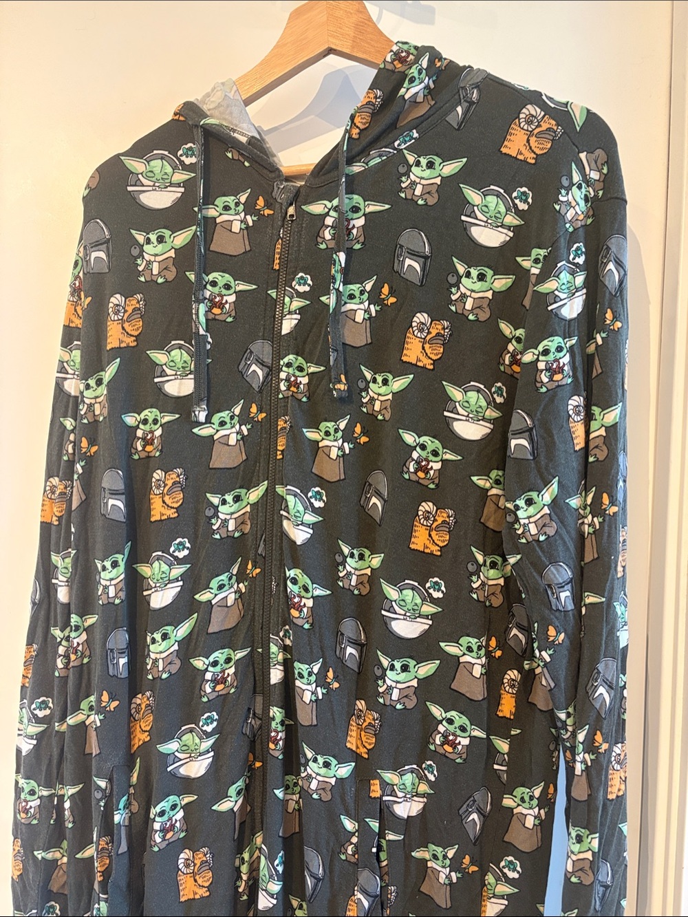 Black Baby Yoda (Grogu) All-Over Print Zip Onesie Pajamas